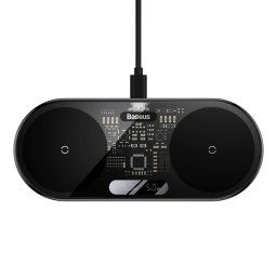 Baseus Cargador Inalámbrico con Pantalla Digital LED 2en1 20W Negro + Cable USB-C 1m