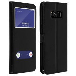Avizar Funda Libro con Doble Ventana Negra para Samsung Galaxy S8 Plus