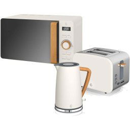 Swan Nordic Set Desayuno Microondas 20L + Hervidor de Agua + Tostadora 2 Rebanadas Blanco