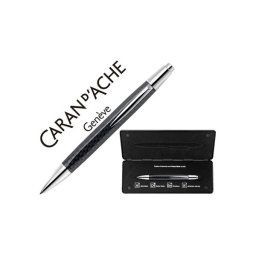 Boligrafo caran d'ache alchemix cuerpo fibra de carbono adornos cromados brillante con estuche punta