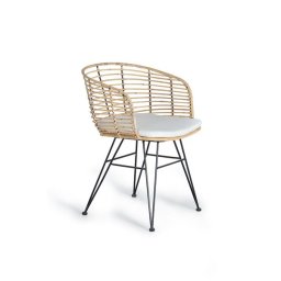 2 Sillones Rattan Forja con Cojin Blanco Serie Rattanwund