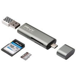 Adaptador Usb-c Pny - Lector De Tarjeta Usb-a - Transferencia Rápida De Datos - Sdmicrosdcf - Ligero Y Compacto - 5gbs - Para Todos Los Dispositivos - Negro