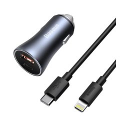 Baseus Golden Contactor Pro Cargador de Mechero 40W USB-C+USB con Cable USB-C A Lightning 1m