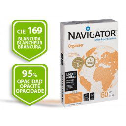 Papel fotocopiadora navigator din a4 80 gramos 4 taladros papel multiuso ink-jet y laser paquete de 500 hojas