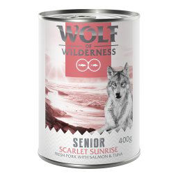 Wolf of Wilderness Red Meat Senior 6 x 400 g - Scarlet Sunrise: cerdo, salmón y atún