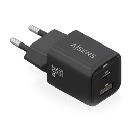 Aisens ASCH-30W2P021-BK Cargador GaN 30W 1xUSB-C PD3.0 QC4.0 1xUSB-A QC3.0 Negro