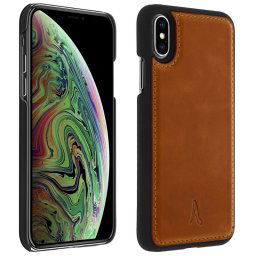 Akashi Funda de Piel Genuina Camel para iPhone X/XS