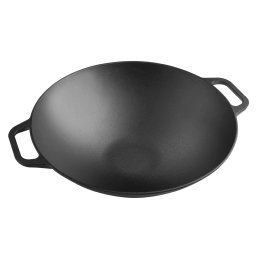 Victoria Wok Hierro Fundido Curado Inducción 35,5cm, Apto para Fuego, Barbacoa, Horno, Vitrocerámica, Gas, Cast Iron Wok Curado para Crear Antiadherente Libre de Tóxicos sin PTFE ni PFOA
