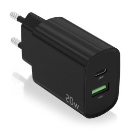 Aisens A110-0755 Cargador 20W 1xUSB-C PD3.0 1xUSB-A QC3.0 Negro