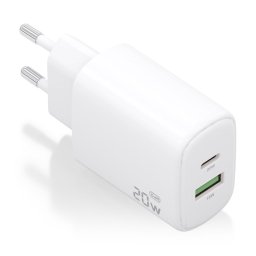 Aisens A110-0909 Cargador GaN 20W 1xUSB-C PD3.0 1xUSB-A QC3.0 Blanco