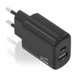 Aisens A110-0910 Cargador GaN 20W 1xUSB-C PD3.0 1xUSB-A QC3.0 Negro