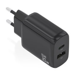 Aisens A110-0924 Cargador GaN 30W 1xUSB-C PD3.0 QC4.0 1xUSB-A QC3.0 Negro