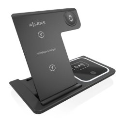 Aisens ASCH-15W3WC043-BK Cargador Inalámbrico USB-C 3 en 1 de 15W Negro