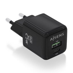 Aisens ASCH-25W2P015-BK Cargador GaN 25W 1xUSB-C PD3.0 QC4.0 1xUSB-A QC3.0 Negro