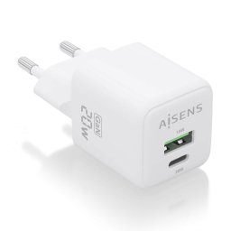 Aisens ASCH-20W2P010-W Cargador GaN 20W 1xUSB-C PD3.0 QC4.0 1xUSB-A QC3.0 Blanco