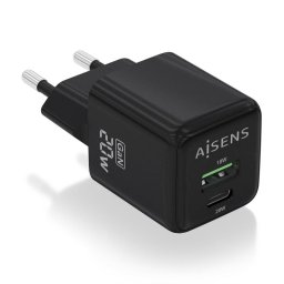 Aisens ASCH-20W2P011-BK Cargador GaN 20W 1xUSB-C PD3.0 QC4.0 1xUSB-A QC3.0 Negro