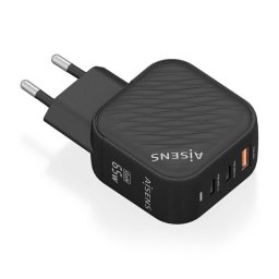 Aisens ASCH-65W3P027-BK Cargador GaN 65W 2xUSB-C PD3.0 QC4.0 1xUSB-A QC3.0 Negro