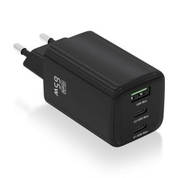 Aisens ASCH-65W3P042-BK Cargador GaN 65W 2xUSB-C PD3.0 QC4.0 1xUSB-A QC3.0 Negro