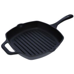 Victoria Sartén Grill Hierro Fundido Curado Inducción 25x25cm, Apta para Fuego, Barbacoa, Horno, Vitrocerámica, Cast Iron Skillet Curada para Crear Antiadherente Libre de Tóxicos sin PTFE ni PFOA