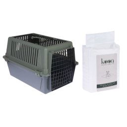 Transportín TIAKI verde para mascotas - Pack % - Transportín L + 15 x empapadores de viaje kooa