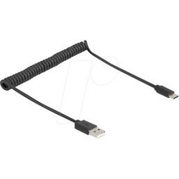 DELOCK 90368 - Cable USB 2.0 en espiral USB Tipo-A macho a USB Type-C™ macho 0,
