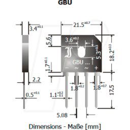 DIOTEC GBU8B DIO - Rectificador de puente monofásico, 100 Vrm, 8 a, SIP