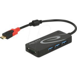 DELOCK 62900 - CONCENTRADOR USB-C 3,0, 3 puertos externos + 2x ranura SD, negro