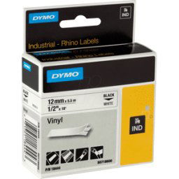 DYMO IND 18444 - Cinta de vinilo DYMO IND, 12 mm, negro/blanco