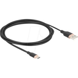 DELOCK 81227 - Cable USB 2.0, clavija A > clavija C, silicona, negro, 2,5 m