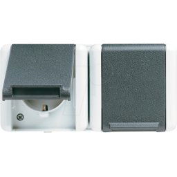 JUNG JG 8220 W - Toma de corriente con tapa abatible, 2 vías, horizontal