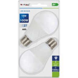 V-TAC VT-7300 - Bombilla LED E27, 15 W, 1350 lm, 2700 K, paquete de 2