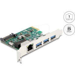 DELOCK 90105 - Tarjeta de red, PCIe, Gigabit Ethernet, 1 RJ45, 3 USB