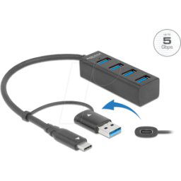 DELOCK 63828 - Hub USB 3.0, 4 puertos, adaptador de USB-C a 4x USB-A + C a A