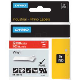 DYMO IND 1805416 - Vinilo DYMO IND Band, 12 mm, blanco/rojo