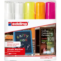 EDDING 4090/5S - Marcador de tiza conjunto 4 - 15 mm (blanco, amarillo, naranja,