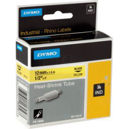 DYMO IND 18056 - DYMO IND tubo termorretráctil, 12 mm, negro/amarillo