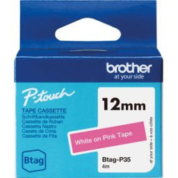 BROTHER P-TOUCH BTAGP35 - Cinta de escritura, blanca sobre rosa, 12 mm, Btag