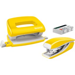 LEITZ 55612016 - Juego de minigrapadora y perforador, Nexxt WOW, amarillo