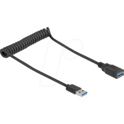 DELOCK 90367 - Cable USB 5 Gbps en espiral de macho a hembra de 0,4 a 0,6 m neg