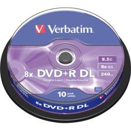 VERBATIM DVD+R8,5 VER10 - DVD+R 8,5GB doble capa, husillo de 10