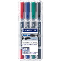 STAEDTLER 348C4 - Dúo permanente, F 0,6 mm y M 1,5 mm, conjunto, 4 colores