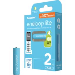 PANASONIC ENELOOP L 2XAAAC - Eneloop Lite, Batería NiMH, AAA (Micro), 550 mAh, Paquete