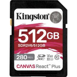 KINGSTON SDR2V6/512GB - Tarjeta de memoria SDXC, 512GB SDXC Canvas React Plus