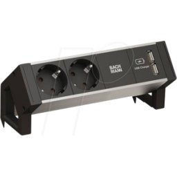 BACHMANN BACH 937.111 - Regleta de mesa, 2 tomas, tipo F y 2 USB, negro