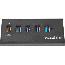 NEDIS N UHUBUP3510BK - Concentrador USB 3.0, 5 puertos, QC3.0, 5x USB