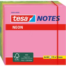 TESA 56004 - Notas adhesivas, 75 x 75mm, 6 x 80 hojas, neón