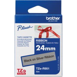 BROTHER P-TOUCH TZER951 - Cinta de escritura textil, negro sobre plata, 24 mm