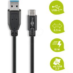 GOOBAY USB 3.1 CA05SW - Cable USB 3.0, conector C a conector USB 3.0 A, 0,5 m