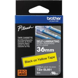 BROTHER P-TOUCH TZESL661 - Cinta autolaminante, negro sobre amarillo, 36 mm