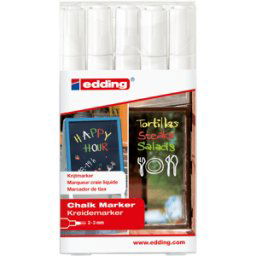 EDDING 4095/5S - Marcador de tiza conjunto de 5 piezas, 2 - 3 mm, blanco